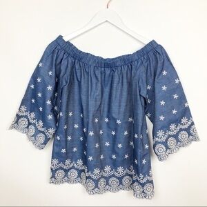 English Factory Boho Embroidered Top Off Shoulder XS